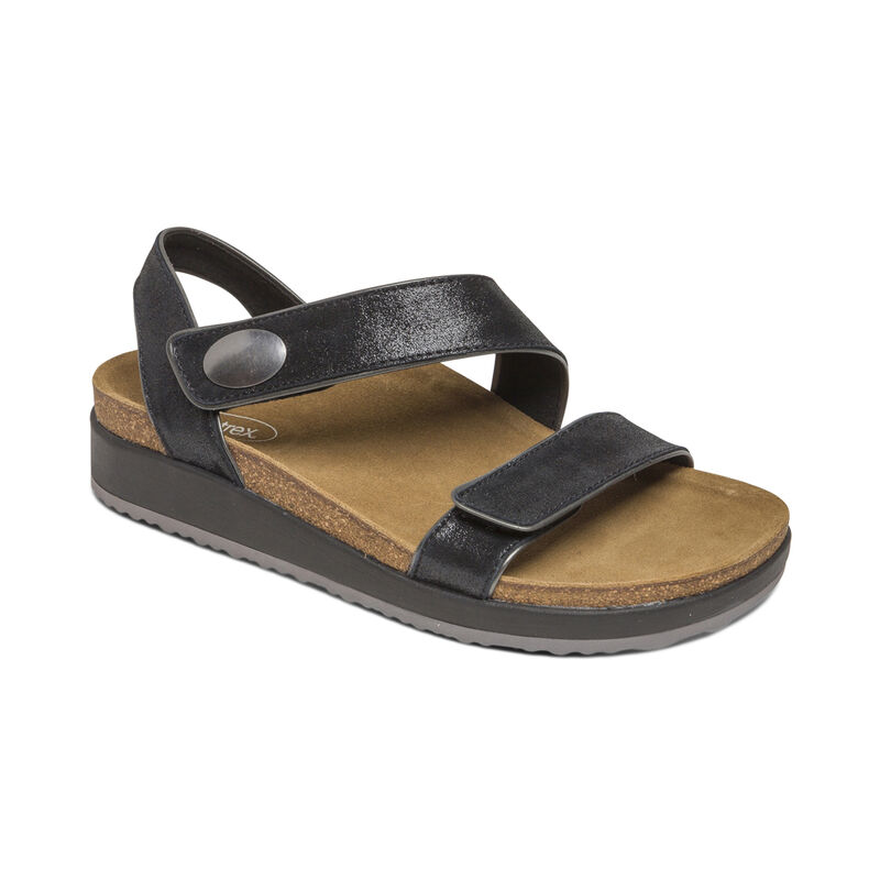 Aetrex Womens Camila Quarter Strap Wide Width Black - JUctswg77